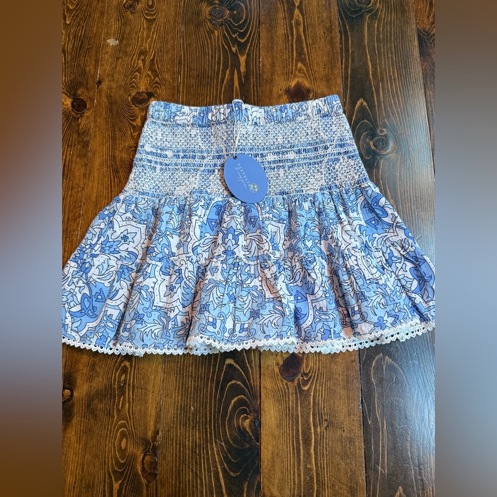 Elegant Blue Patterned Mini Skirt